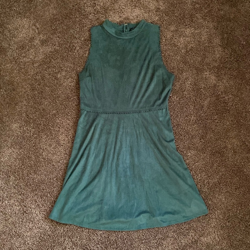 derek heart High Neck Sleeveless Blue/Green Ruffled Trimmed Mini Dress